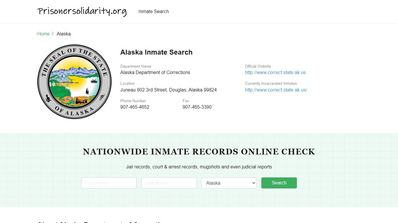 Alaska Inmate Search – Alaska Department of Corrections ...